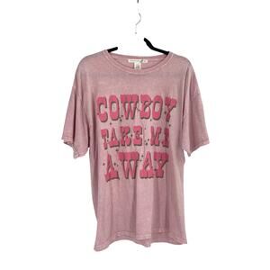 Altar’d State Cowboy Take Me Away Pink Mineral Wash Tee Women’s XL